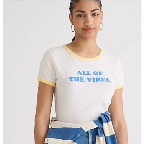 2/$30 J. Crew All Of The Vibes Retro Cotton Tee Shirt BH433 Size M - Picture 2 of 13